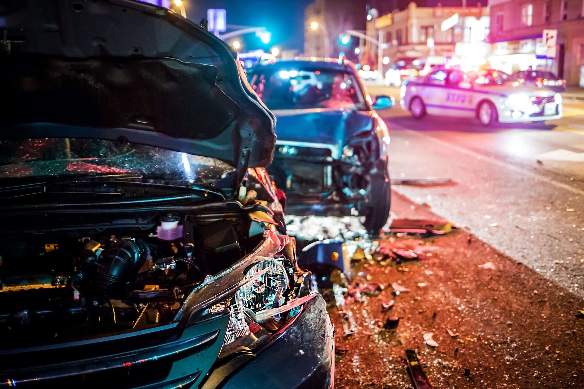 image of a car crash at night